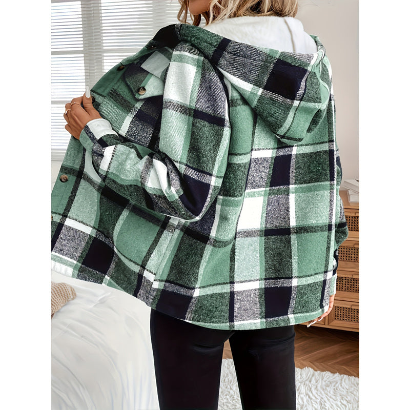 Plaid Fleece Lined Hooded Jacket