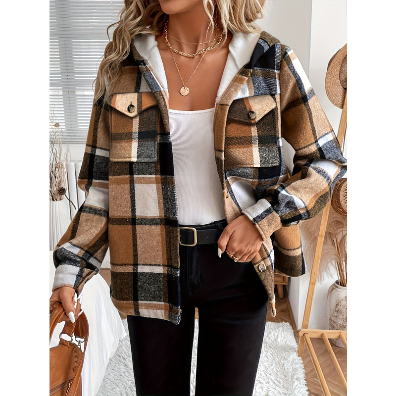Plaid Fleece Lined Hooded Jacket