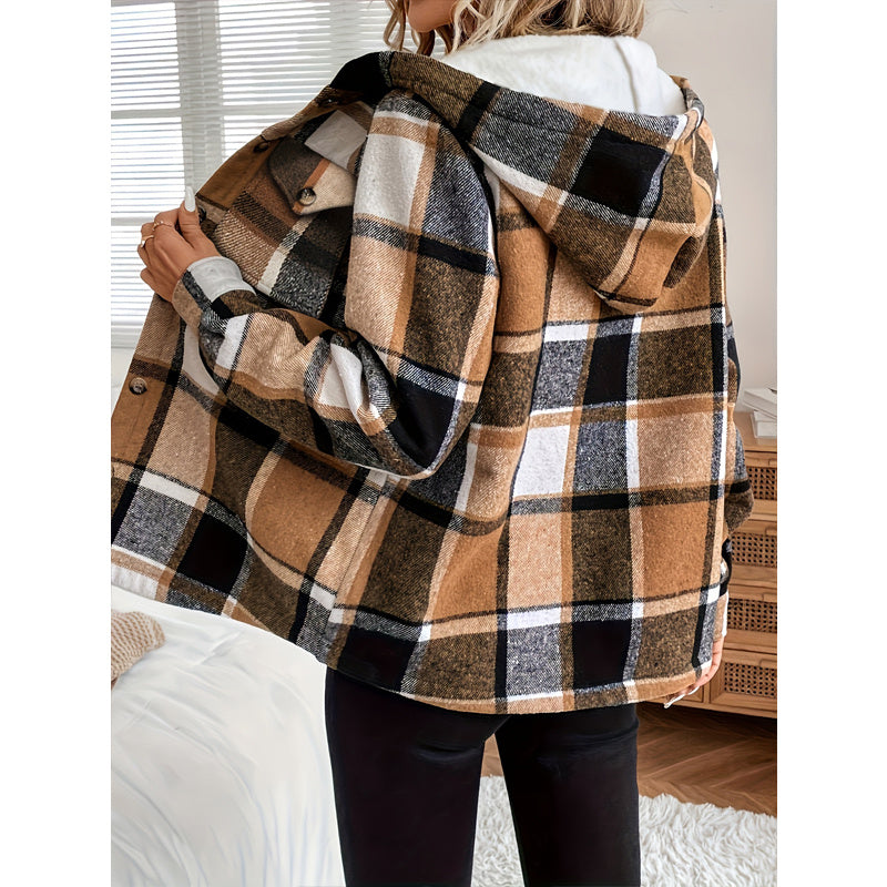 Plaid Fleece Lined Hooded Jacket