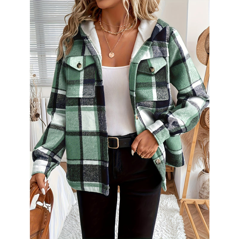 Plaid Fleece Lined Hooded Jacket
